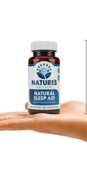 Natural Sleep Aid Bottle Size Hand Comparison