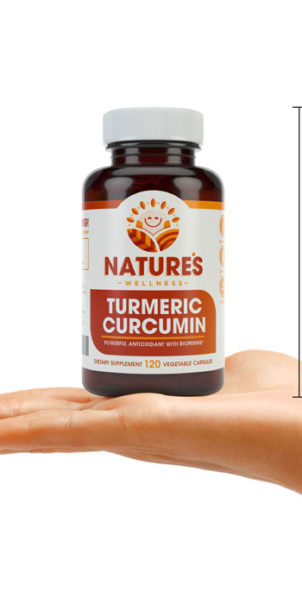 Turmeric Curcumin Bottle Size Hand Comparison