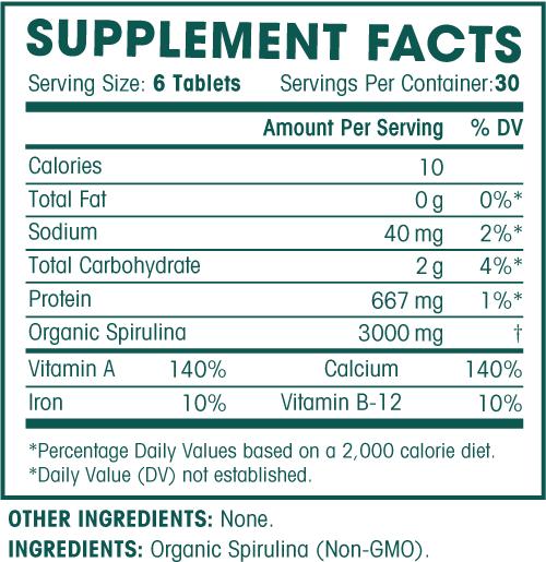 Organic Spirulina Supplement Fact Sheet